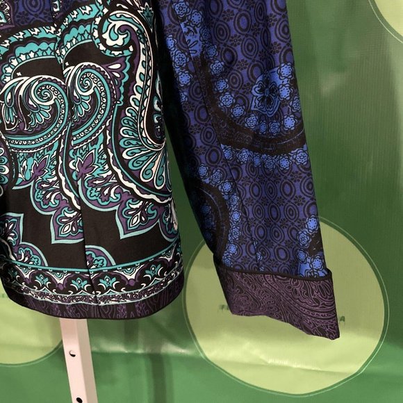 COLDWATER CREEK Women's open front blazer in MULTI BLUES ABSTRACT sz 8 - VGUC - Picture 2 of 15